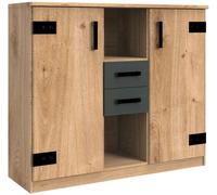 Calicosy Cómoda de 2 puertas, 2 cajones y 2 nichos abiertos - l124 cm - efecto