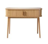 Calicosy - Consola de 2 puertas correderas - Fachada ranurada - Decoraciones de roble - Paneles de partículas - Patas de pino - Asas de madera - Entrada, Pasillo, Salón - Estilo natural - 100 x 35 x