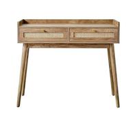 Calicosy - Consola de entrada de 2 cajones - Fachadas de ratán natural y botones dorados - Patas de madera Decoración Roble - Colección Palmo - Salón, Entrada - L 100 x D 35 x H 85,2 cm