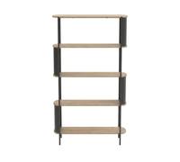 Calicosy EKLO - Estantería alta de 5 niveles con efecto madera y laterales de metal negro, 174 cm de alto