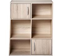 Calicosy Estantería de almacenaje 4 estantes 2 puertas - Efecto Madera clara