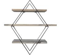 Calicosy Estantería mural en forma de rombo l60cm - metal negro y madera maciza