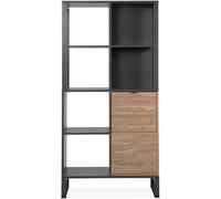 Calicosy Estanterías 2 puertas, 4 nichos - L83,5 cm - Efecto Roble y Gris