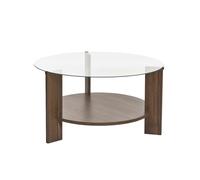 Calicosy - Mesa baja con 2 bandejas con bandeja de vidrio templado transparente - Base de madera melaminada PEFC - 75x75x40 Cm - Grosor 18 Mm - Diseño elegante y duradero - Modelo Clara