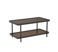 Calicosy - Mesa baja con 2 bandejas de cristal ahumado - estructura de metal negro - vidrio templado - colección Ora - Salón - L 100 x P 50 x 48 cm