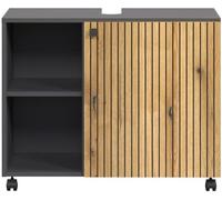 Calicosy Mueble bajo lavabo con ruedas l80 cm - efecto roble y gris