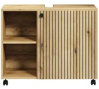 Calicosy Mueble bajo lavabo con ruedas l80 cm - efecto roble y negro