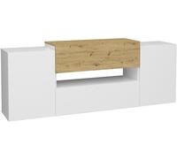 Calicosy Mueble de TV 2 puertas 2 cajones blanco y roble artesanal - L182 cm