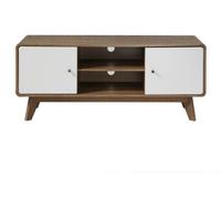 Calicosy - Mueble para TV - Paneles de melamina - Estructura decorativa de madera, fachadas blancas - Botones de madera - 2 puertas y 2 nichos centrales - 128,5 x 39 x 53 cm