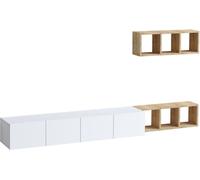 Calicosy Mueble de TV colgante 4 puertas blancas y estante de roble - L215 cm