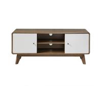 Calicosy - Mueble para TV - Paneles de melamina - Estructura decorativa de madera, fachadas blancas - Botones de madera - 2 puertas y 2 nichos centrales - 128,5 x 39 x 53 cm