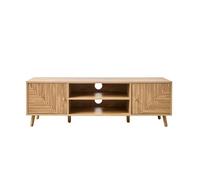 Calicosy - Mueble TV de 2 puertas - Fachadas efecto hojas en L - botones dorados y patas madera decoración roble - Colección Eden - Salón - L 140 x 40 x 45 cm