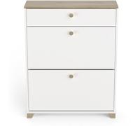 Calicosy Mueble zapatero de 2 puertas y 1 cajón decor roble y blanco - L80,8 cm