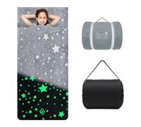 Cálida Alfombrilla de Siesta para Niños Pequeños con Almohada Extraíble, Saco de Dormir Luminoso para Niñas y Niños, Bolsa de Dormir con Cremallera para Camping Siesta, 170×75cm Estrella Gris