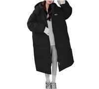Cálida chaqueta de invierno para mujer, abrigo de plumón largo con capucha forrada cálida chaqueta acolchada de un solo color, chaqueta cortavientos mullida, chaqueta térmica holgada, abrigo acolchado