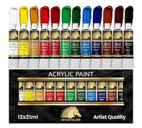 Calidad de artista - pintura acrílica pinturas para la pintura de la lona, madera, arcilla, de la tela, arte del clavo, cerámica y Artes - 12 x 21 ml vibrante pesado - rico - pigmentos de colores de cuerpo profesional de prestaciones de servicios por parte MyArtscape Set of 12 x 21ml