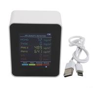 Calidad del aire 6 en 1 para PM2.5, PM10, HCHO, TVOC y humedad, detección real con pantalla codificada por colores, carcasa ABS, alimentado por USB-C