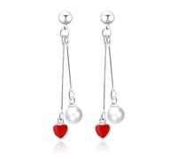 Calidad Premium 1 par Lady Girl Hook Pendientes Clip de Perlas de Plata en Forma de Corazón Rojo Pendientes en Forma de Pendientes Accesorios Joyería Amor Regalo Fashion Processing
