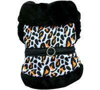 Cálido Abrigo para perros con look de leopardo blanco DoggyDolly - 50% descuento