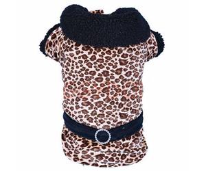 Cálido Abrigo para perros con look de leopardo marrón DoggyDolly - 60% Última pieza talla L