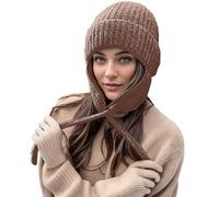 Cálido gorro de punto con orejeras para mujer y niña, gorro de invierno con protectores de orejas con 3 pompones, gorro de moda con borla para esquí, snowboard, con protectores para las orejas, regalo