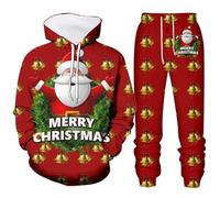 Cálido Sudaderas con Capucha de Navidad para Hombre, Conjunto de Moda para Fiesta de Navidad Todo Deportivo de Marca, Rojo-b, 5XL