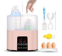 Calienta Biberones Multifunción para Bebés, Calentador de Biberones Rápido con Pantalla LCD Táctil, Esterilizador de Vapor Doble,Función Descongelar y Mantener Calor, Apto Todos Los Biberones (Rosa)