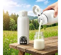 Calienta Biberones Portátil 500ml,Termo Bebé 12000mAh con Cable de Carga,Función Desinfección,140W Calentamiento Rápido en Minutos, Calentador de Biberones para Viajes Y Tomas Nocturnas, Blanco