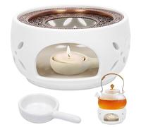 Calientaplatos para tetera, calentador de cerámica, calentador de porcelana blanca, teteras de porcelana, café, té o leche, calentar y almacenar, calentador de té con cojín de corcho con portavelas (B