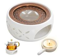 Calientaplatos para tetera, calentador de cerámica con portavelas, calentador de café, tetera, calentador de té blanco, diseño tallado hueco, tetera para preservar el calor, té y café