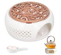 Calientaplatos para tetera, calentador de tetera de cerámica de porcelana blanca con portavelas y alfombrilla de cocina, diseño hueco, calentador de té para café, té, leche, adecuado para muchas