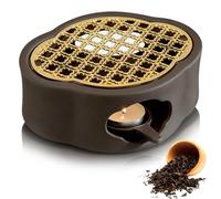 Calientaplatos para tetera de cerámica, calentador de té con portavelas, calentador de tetera negro, diseño tallado hueco, calentador de cerámica, calentador de café, calentador de tetera para café