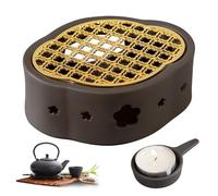 Calientaplatos para tetera de cerámica: calentador de té con soporte para velas y estera de cocina, calentador de café, calentador de tetera de cerámica, calentador de tetera para el hogar, café