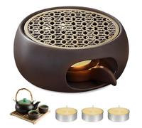 Calientaplatos para tetera de cerámica, calentador de té de cerámica, calentador de té con 3 velas y almohadas, calentador de tetera, calentador de tetera para bebidas, té, leche