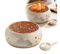 Calientaplatos para tetera de cerámica, porcelana con soporte para velas de té y alfombrilla de cocina, calentador de té, calentador de té, calentador de tetera tallado hueco para conservar el calor