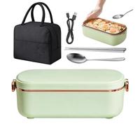 Caliente Sin Cable para Almuerzo 36W Recargable Sin Cables Contenedor De | 900ml Calentadora Eléctrica Con Cubiertos Y Bolsa Térmica para Adultos Oficinas Viajes Trabajo Pícnic Camping Aire Verde