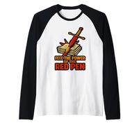 Calificación de Profesor de bolígrafo Rojo Divertido Camiseta Manga Raglan