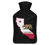 California Bear Map Botella de agua de goma con cubierta de felpa suave, bolsa de agua caliente para invierno, manos y pies, protección contra el frío, 1000 ml