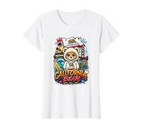 California Bear with Famous Landmarks Illustration Graphic Camiseta gráfica económica