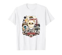 California Bear with Famous Landmarks Illustration Graphic Camiseta gráfica económica