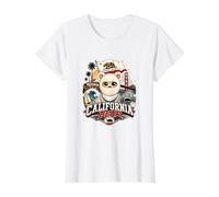 California Bear with Famous Landmarks Illustration Graphic Camiseta gráfica económica