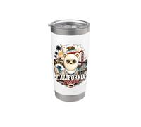 California Bear with Famous Landmarks Illustration Graphic Vaso térmico de acero inoxidable de doble pared