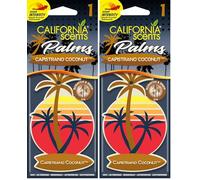 California Car Scents - Ambientador de Coche con Fragancia, Olor y Esencias a Capistrano Coconut, Aroma a Coco (Ambientador de Papel con Forma de Palmera 1UD) (Paquete de 2)