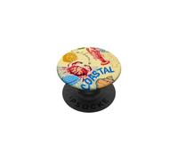 California Coastal Seafood Collage Retro Beach Food Art PopSockets PopGrip Adhesivo