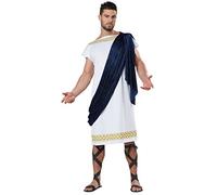 Disfraz de Toga griego para hombre, de la historia romana de la antigua Grecia, Blanco/Azul Marino, M