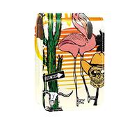 California Flamingo Skull - Estuche portátil para pintalabios para viajes, mini caja de almacenamiento de lápiz labial con espejo para mujeres y mujeres, bolsa de cosméticos de cuero, Varios colores, 9.5x2x7 cm/3.7x0.8x2.7 in
