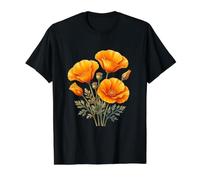 California Poppies Acuarela Flor Silvestre Vintage Botánico Camiseta gráfica económica, Hombre, Negro, XL