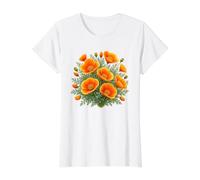 California Poppies Acuarela Flor Silvestre Vintage Botánico Camiseta gráfica económica, Mujer, Blanco, XS