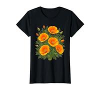 California Poppies Acuarela Flor Silvestre Vintage Botánico Camiseta gráfica económica, Mujer, Negro, M