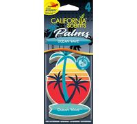 California Scents Ambientador de Coche - Papel en Forma de Palma - Pack 4 Aroma Intenso de Ola Oceano - Fragancia Duradera y Versátil para Coche, Hogar u Oficina, Experiencia Única